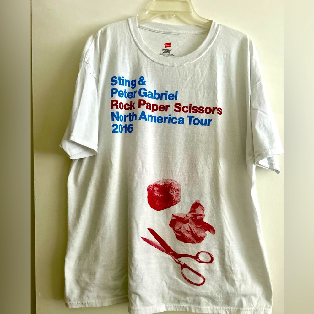 Sting and Peter Gabriel Rock Paper Scissors XL White Tour Graphic